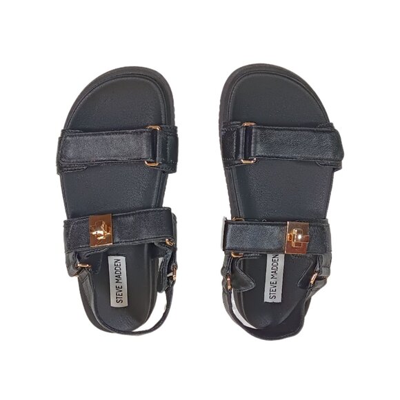 Steve Madden Mona Sandals Womens 5.5 Black Leather Strappy Dad Comfort - Picture 2 of 6